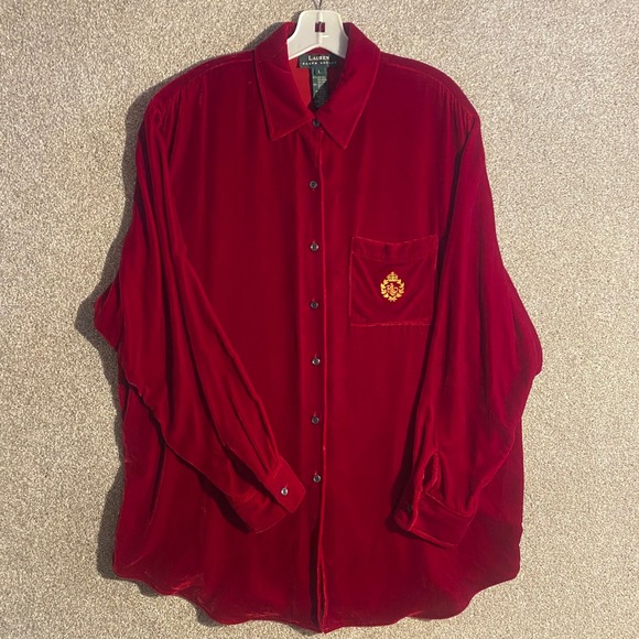 Lauren Ralph Lauren Tops - Lauren Ralph Lauren Rayon Silk Shirt Womens Large Red Silk Blend Crest